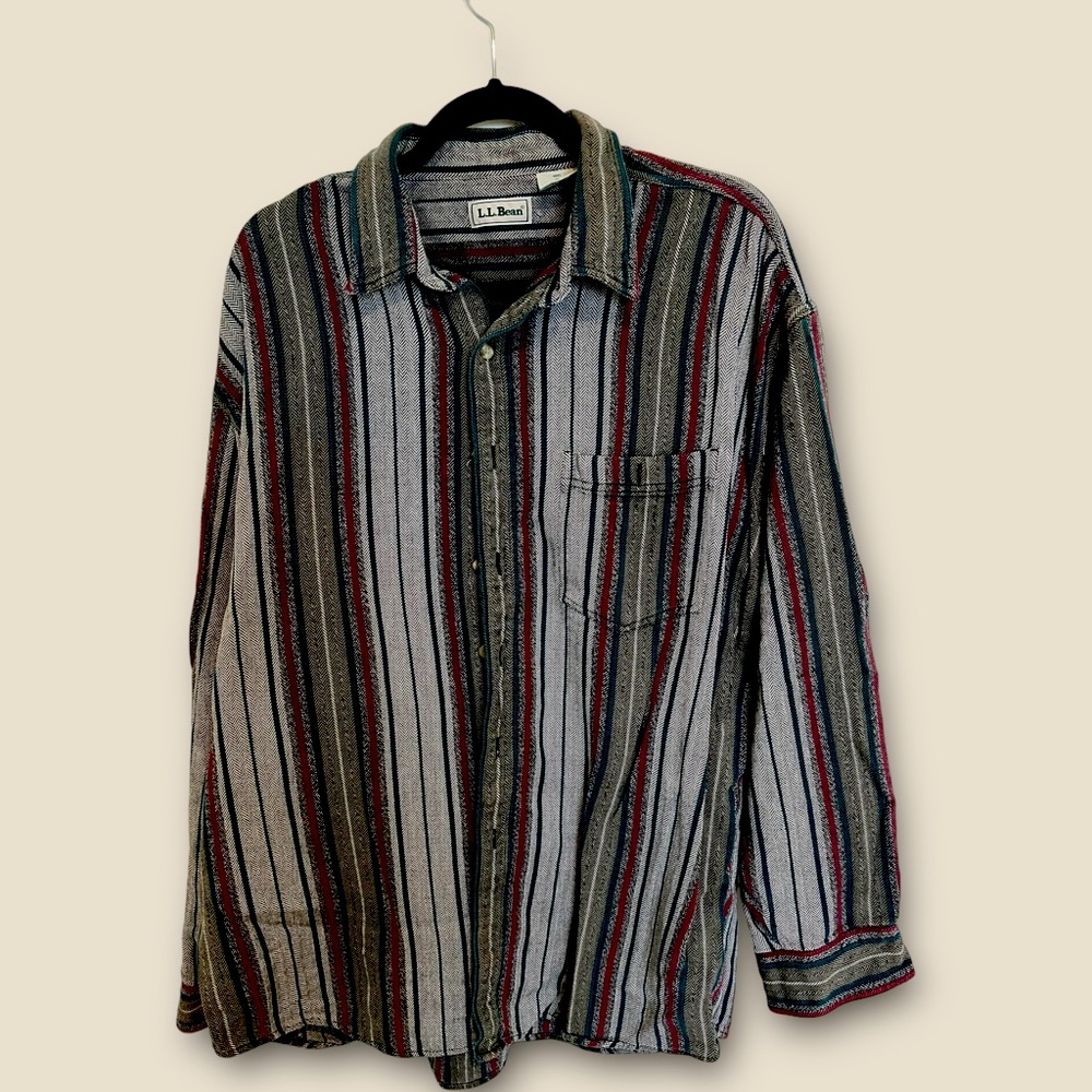 LL Bean VTG Shirt Men's XL Top Long Sleeve Cotton Stripes Bohemian Chevron ✅